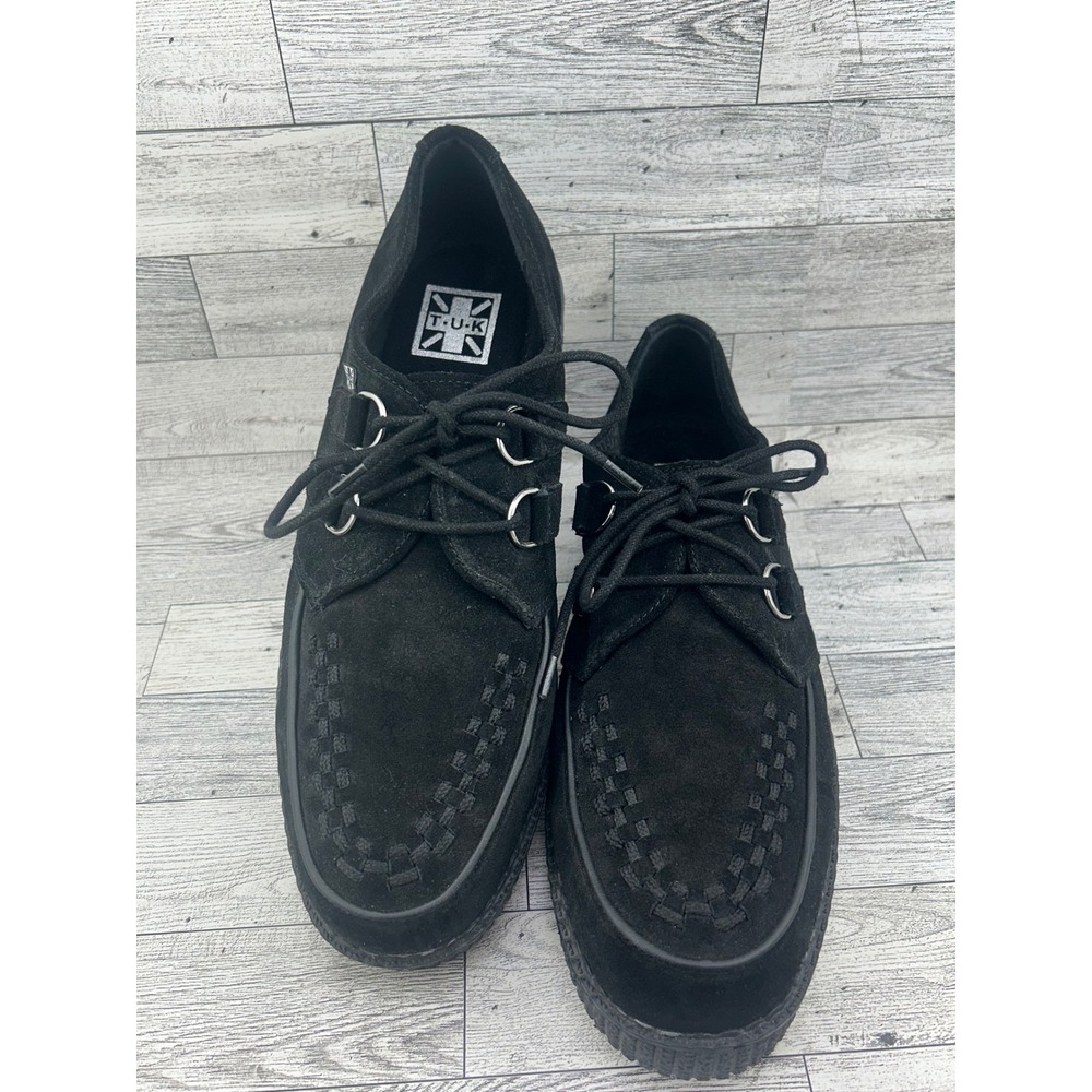 T.U.K. Black Suede Pointed Creeper Shoes Men Sz 12 D-Ring Lace Up Platform V6806